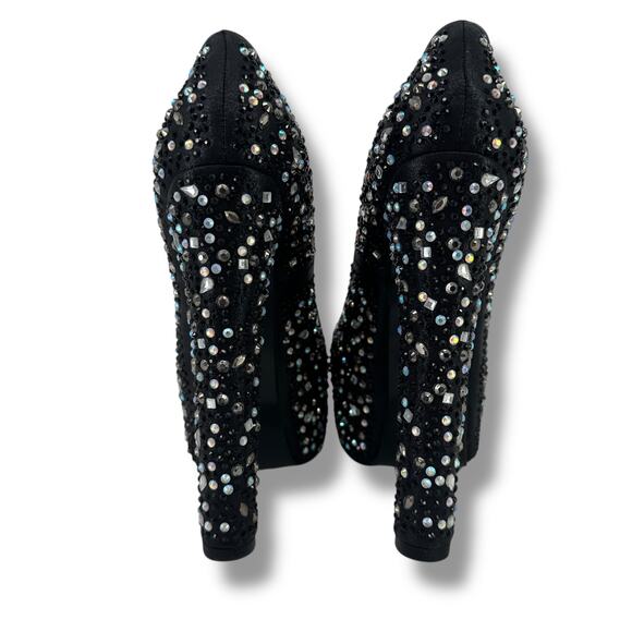 Delite Caroline Black Rhinestone Platform Pumps Heels Womens Size 38 7.5 8 - Picture 6 of 12